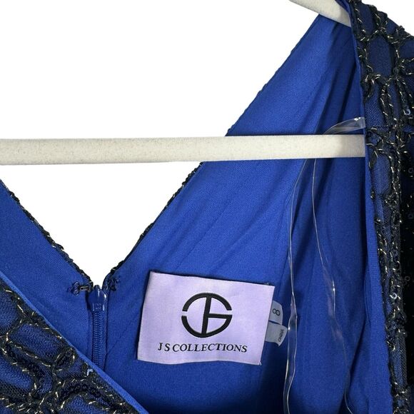 JS Collections Adeline Cocktail Midi Dress Dark Midnight Navy Blue NWT Womens 8 - Picture 6 of 9